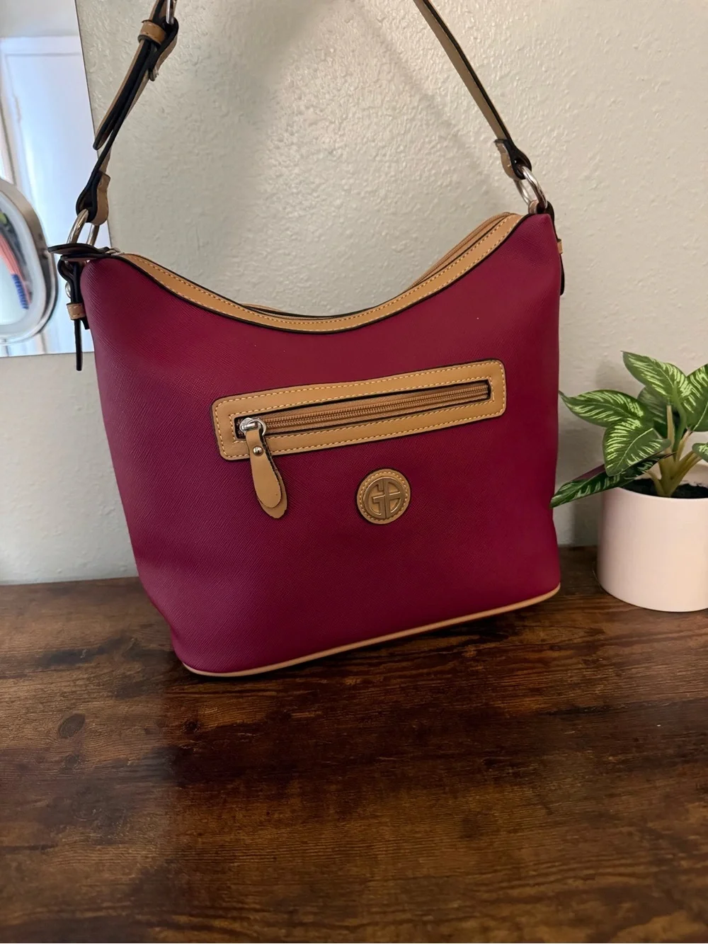 Giani Bernini Burgundy & Tan Hobo Shoulder Bag